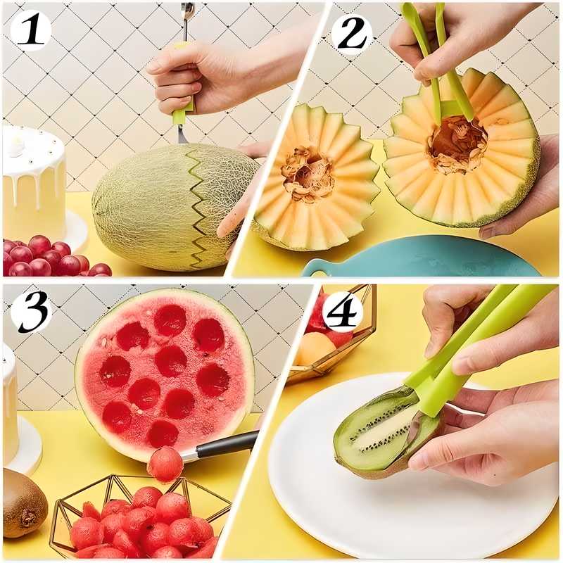 Professional 4-in-1 Watermelon Cutter and Melon Baller Scoop Set